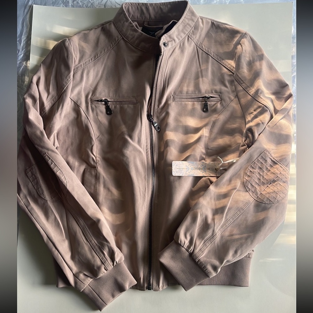 Blush suede bomber jacket large new